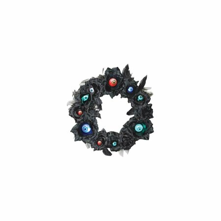 SS COLLECTIBLES 15 in. Halloween Black Wreath with Lightup Eyeballs SS3037875